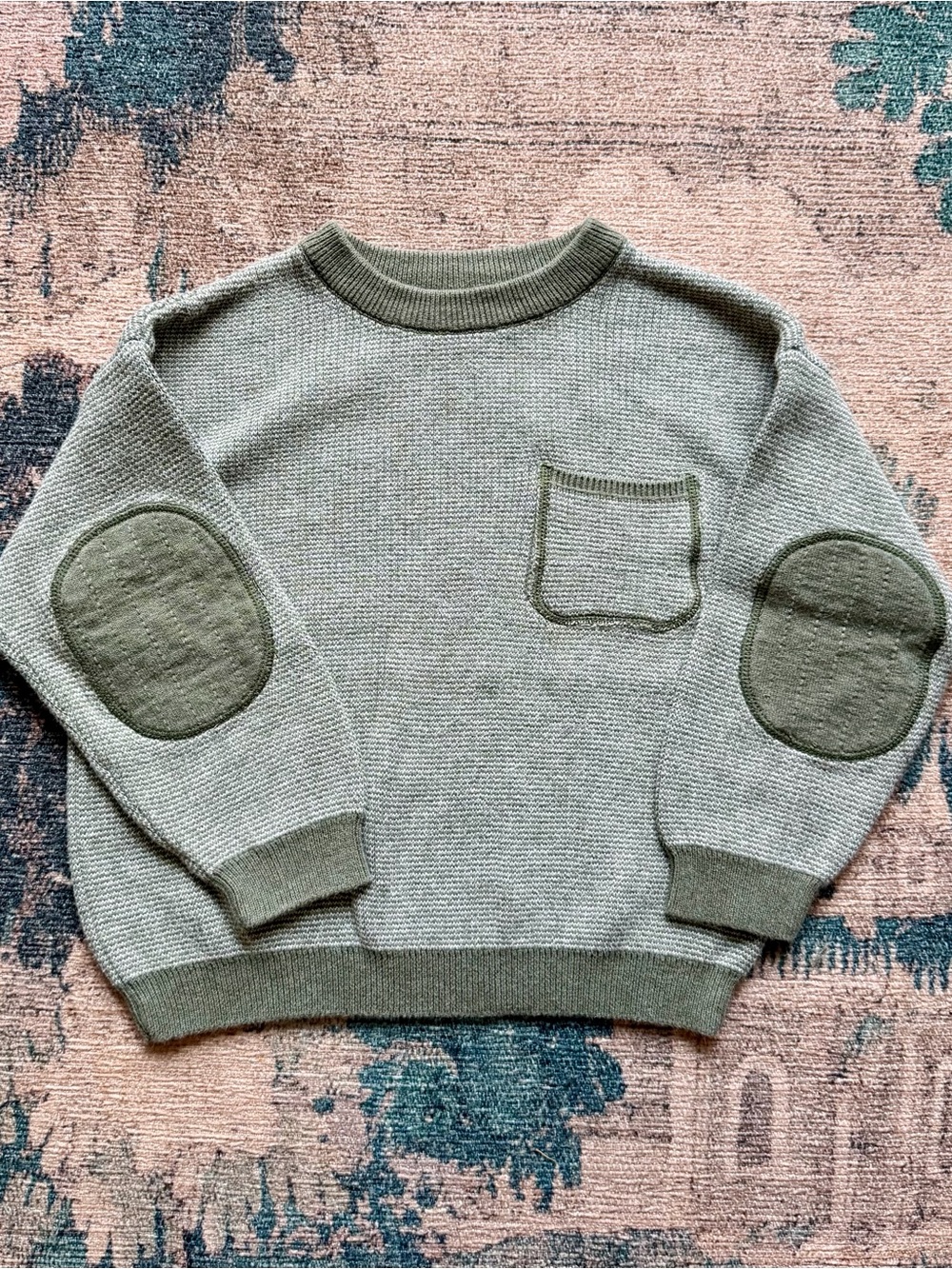 Zara Kids Knit Crewneck Sweater with Elbow Patches in Light Green - 2-3T